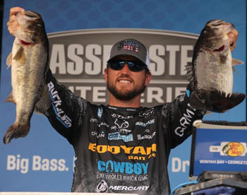 Stetson Blaylock takes the lead on Day 3 of the Bass Pro Shops Bassmaster Elite at Winyah Bay with a three-day total of 41 pounds, 12 ounces.                                                                                                                                                         Photo by  Seigo Saito/B.A.S.S.