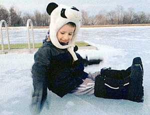 Sometimes my boy enjoys playing on the ice.