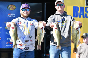 JT Russell and Porter James of the University of Montevallo take the lead on Day 2 of the Carhartt Bassmaster College Series at Smith Lake presented by Bass Pro Shops out of  Cullman, Ala., with a two-day total of 38 pounds, 10 ounces.  Photo by Chris Brown/B.A.S.S.