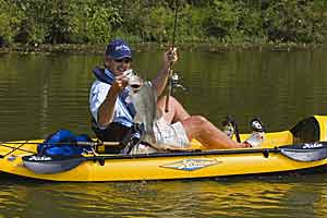 Bass fishing legend Hank Parker can catch bass from small or big waters while fishing from a kayak. (Photo courtesy of Hobie Fishing)