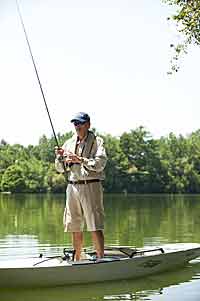 Hank Parker shows kayaks are stable enough to even fish standing up.   (Photo courtesy of Hobie Fishing)