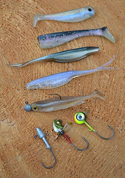 Select your style of soft-plastic lure and jig head’s weight and style based on current conditions. Jerkbaits, for example, work best on vertical presentations, while swimbaits are better suited for casting and midstrolling. Photo by Pete M. Anderson