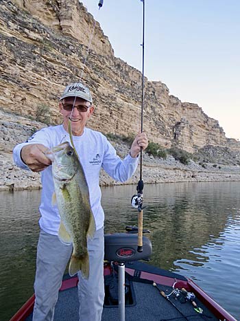 This healthy bass fell victim to a floating bait at the end of a Carolina rig.