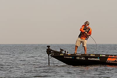 Bassmaster Elite Series angler Paul Mueller chooses his lure color based on two factors: water conditions and available forage. Photo courtesy of B.A.S.S. / Seigo Saito