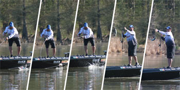 It was a rapid-fire performance by MLF pro Cliff Crochet in Period 1 of today's Group B Shotgun Round, as he caught 31 scorable bass that tallied more than 65 pounds. (Photos by Phoenix Moore.