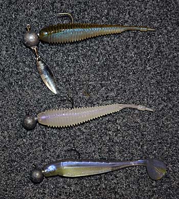 The versatile Damiki rig can be fished with a spinner jighead, plain jighead, straight-tail minnow bait, or a swimbait. 