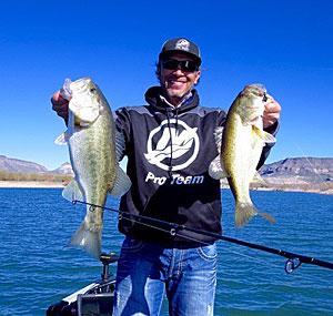 Finley with two of the big fish from that backwater spot.