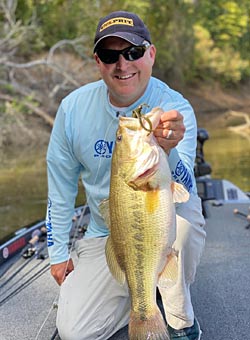 Despite its popularity, former Elite Series angler and current fishing show host Dustin Wilks said Shearon Harris Reservoir offers North Carolina’s best shot at a bass weighing in the teens. Photo courtesy of Dustin Wilks