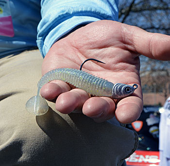 While both resemble baitfish to bass in deep water, swimbaits have one benefit that crankbaits don’t: a single upturned hook. Bassmaster Elite Series angler Steve Kennedy said that means you’ll be fishing more and snagging less. Photo by Pete M. Anderson