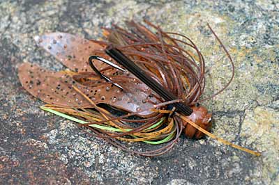 Jigs regularly catch the biggest bass from docks. Choose one that’s heavy enough to pitch accurately, adding a bulky trailer if bass want a slower fall. Photo by Pete M. Anderson