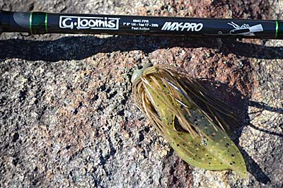 The best rod for football jigs is slightly longer than 7 feet and has a fast action and heavy power. It will cast your jig far, make it easy to slide it along the bottom, and battle the biggest bass. Photo by Pete M. Anderson