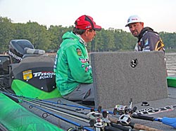 Shaw Grigsby shares lures with Gerald Swindle