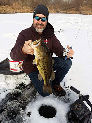 Much of the ice-fishing gear used to catch panfish, perch, walleye and northern pike will catch bass, too. Photo courtesy of Nate Herman