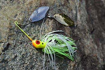 Spinnerbaits with small willow-leaf blades are easier to fish in deep water. And a thin diameter wire frame will help those blades produce more vibrations. Photo by Pete M. Anderson