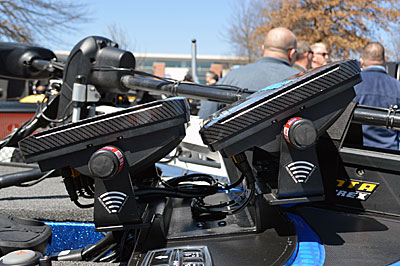 Bassmaster Elite Series angler Jamie Hartman uses a stacker mount for his bow-mounted electronics. It allows him to keep an eye on both, which typically display GPS mapping, traditional 2-D sonar and down scan. Photo by Pete M. Anderson