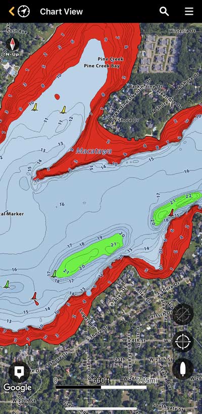 The Humminbird One-Boat Network app is easy to use and has the same excellent mapping detail as their LakeMaster mapping cards.