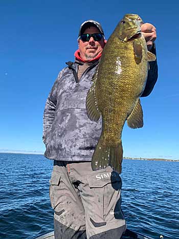 Guide Bill Lortz said late September through October is prime time to catch one of northeastern Lake Ontario’s giant smallmouth bass. They’re feeding up for winter and accessible, holding in 15 to 20 feet of water. Photo courtesy of Bill Lortz