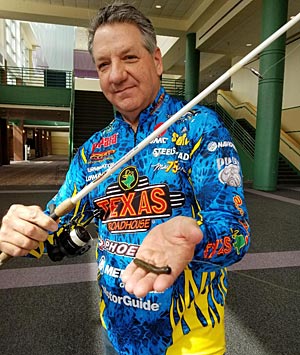 Mike DelVisco, who has been talking about bass fishing at seminars and competing in tournaments for three decades, keeps his Ned rig selection simple. He mostly sticks to 1/5-ounce jig heads and soft-plastic lures in versions of green pumpkin. Photo by Pete M. Anderson