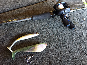 Roumbanis' two favourite swimbaits, the Optimum Opti Shad (top) and Optimum Baby Line Through (bottom).