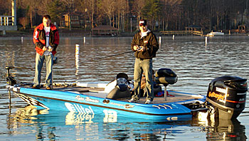 Ryan Newman and Anthony Gagliardi fishing at the Ryan Newman Foundation bass tournament