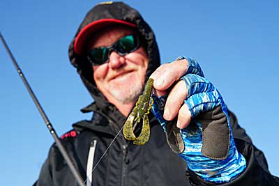 A compact crawfish imitator like the Strike King Scounbug can be deadly in cold fishing weather.