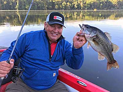 Bass caught on a Petey Rig