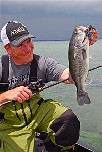 Joe Balog caught this respectable largemouth after a storm front passed that cooled the water significantly.