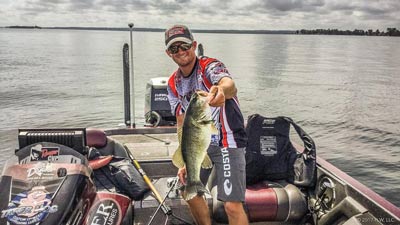 Regardless of whether his umbrella rig has three, five or even nine arms, FLW Tour pro Shane Lehew makes sure all his swimbaits are the same color — natural hues in clear water and bright ones in dirty water. Photo courtesy of FLWFishing.com