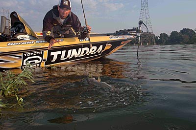 Touring pro Gerald Swindle relies on a swim jig to catch bass from vegetation in the springtime.