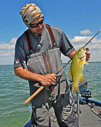 Scott Dobson used a tube on a light jig head to snake this bass off a bed.