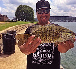 Urban fishing can be a mixed bag. Sometimes you catch largemouths, and other times, especially along the Chicago waterfront for CAST Crew member Ray Quijano, it’s smallmouth. Photo courtesy of Ray Quijano