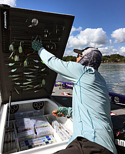 Aaron tinkering with his go-to-baits on Lake Norman