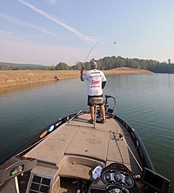 Pete Ponds makes overhand casts to deliver his lures accurately.