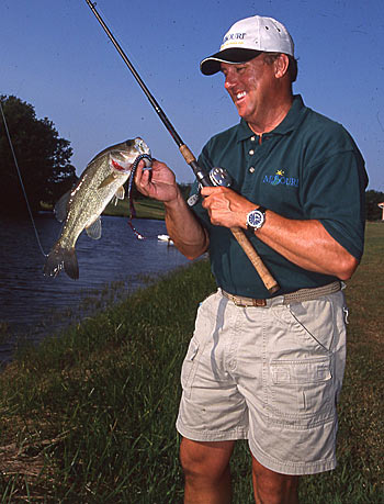 Scott Pauley uses the same baitcasting gear and lures for bank fishing on small waters as he does for catching bass from his boat at  larger lakes and reservoirs.