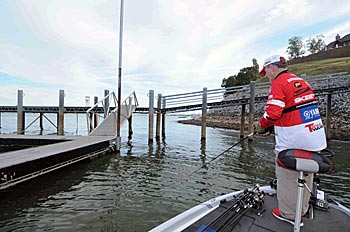 Boat docks are key targets for finding bass guarding fry.