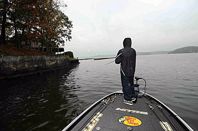 Fishing in the rain produces lots of bass action for touring pro Casey Scanlon.