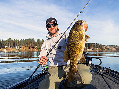 Palaniuk with a nice November smallmouth that fell for a blade bait.