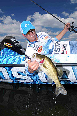 A heavy gauge wire hook is Casey Ashley’s choice for flipping soft plastics into thick cover.