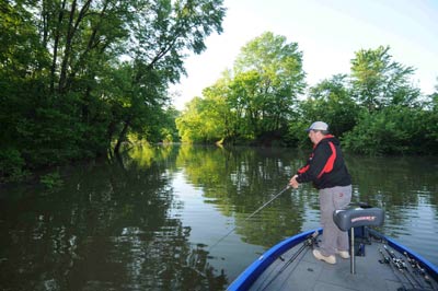 Mouths of creeks are key spots to look for river bass during heavy flow from a dam.