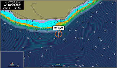 Garmin's Depth Range Shading, as shown with Garmin LakeVü card with integrated Navionics data.