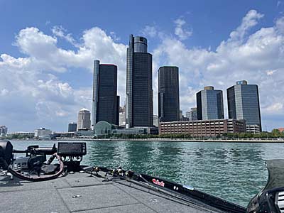 The sights in the Detroit River are unique for a place with excellent bass fishing; driving down the river and taking the views, including the headquarters of GM, is a must.