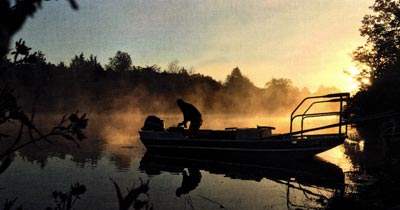 Setting up the electrofishing boat.