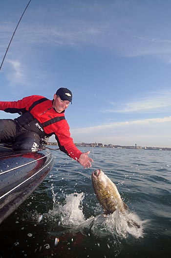 A tube bait produces prespawn and spawning smallmouth bass for Dave Lefebre at Lake Erie. 