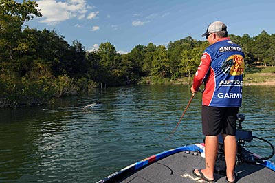 Missouri pro Brian Snowden runs balsa wood square bill crankbaits into wood cover and plastic square bills over rocks and around docks in the fall.