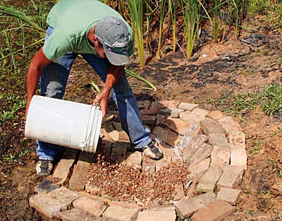 Building a bass spawning bed in shallow water.