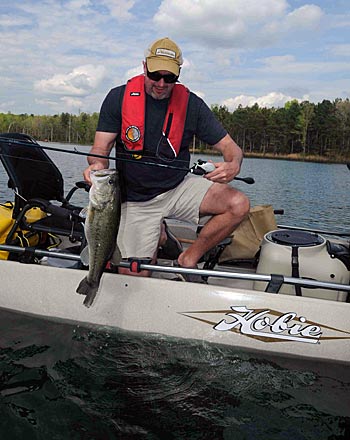 Keeton Eoff usually carries four rods in his kayak for catching bass on a variety of techniques.