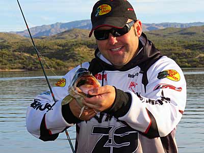 Matt Shura fishes little Rapala ice jigs for deep-water prespawn bass.