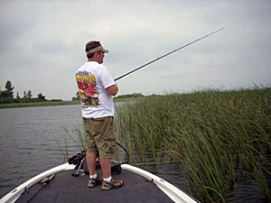 Thick patches of aquatic vegetation, such as tulles, can create current breaks. Treat them like you would rock or wood by fishing the slack water created on their downstream side.