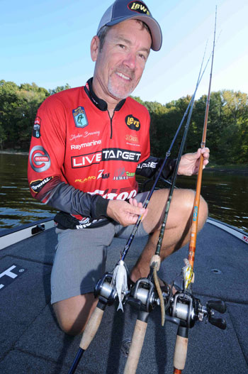 Stephen Browning’s three favorite lures for catching river bass are a squarebill crankbait, stick worm and a bladed jig.