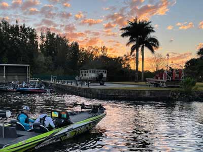 Early mornings at Roland Martin Marina will often include a bass tournament takeoff and nearly always with an amazing Florida sunrise.